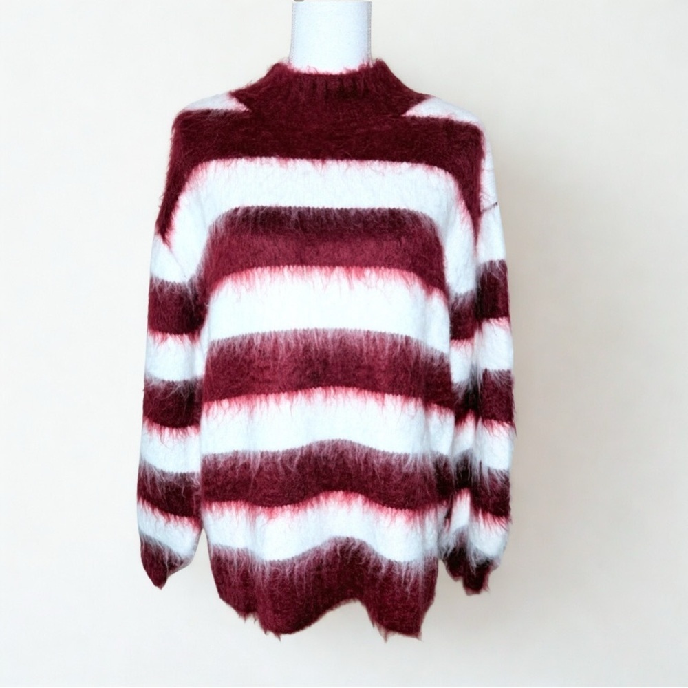 POL Red and White Striped High Neck Sweater Women Chunky Oversized Small NWOT